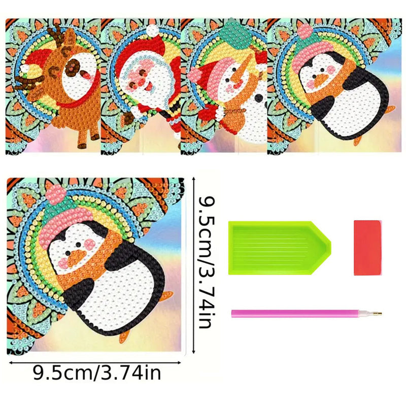 4Pcs de Marque-Pages Avec Coins Protecteurs en PU Animaux de Noël Mignons Broderie Diamant