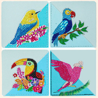 8Pcs de Marque-Pages Avec Coins Protecteurs en PU Perroquet et Oiseau Broderie Diamant