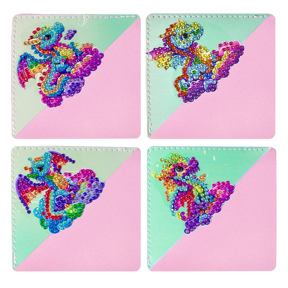 4Pcs de Marque-Pages Avec Coins Protecteurs en PU Dragon Coloré Volant Broderie Diamant