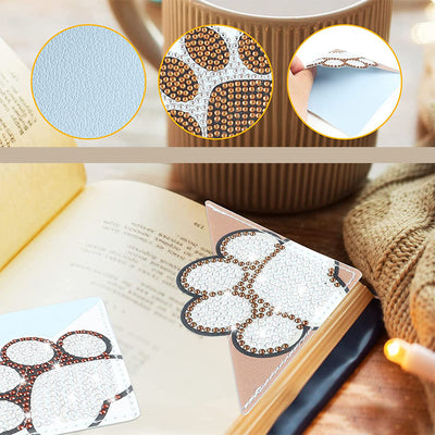 8Pcs de Marque-Pages Avec Coins Protecteurs en PU Animal Patte Mignon Broderie Diamant