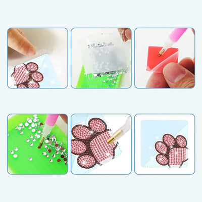 8Pcs de Marque-Pages Avec Coins Protecteurs en PU Animal Patte Mignon Broderie Diamant