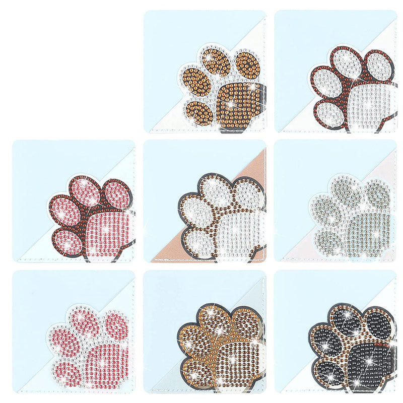 8Pcs de Marque-Pages Avec Coins Protecteurs en PU Animal Patte Mignon Broderie Diamant