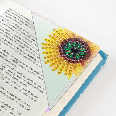 9Pcs de Marque-Pages Avec Coins Protecteurs en PU Papillon et Tournesol Broderie Diamant