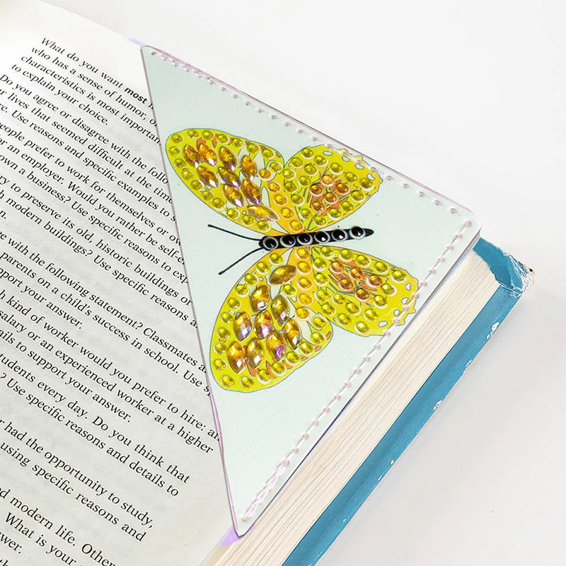 9Pcs de Marque-Pages Avec Coins Protecteurs en PU Papillon et Tournesol Broderie Diamant