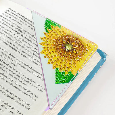 9Pcs de Marque-Pages Avec Coins Protecteurs en PU Papillon et Tournesol Broderie Diamant