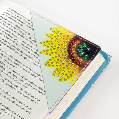 9Pcs de Marque-Pages Avec Coins Protecteurs en PU Papillon et Tournesol Broderie Diamant