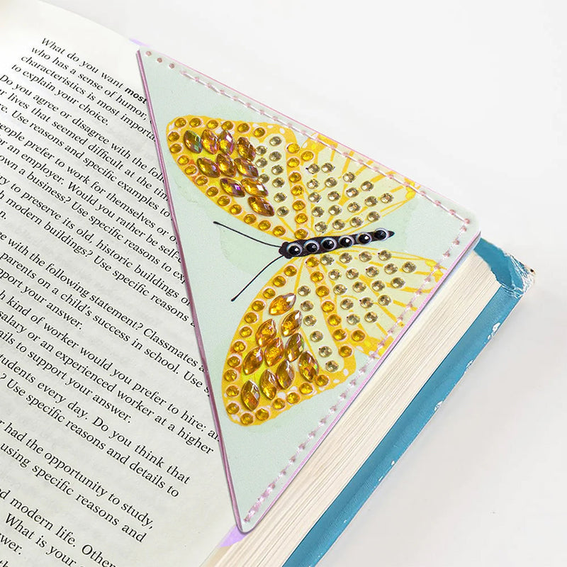 9Pcs de Marque-Pages Avec Coins Protecteurs en PU Papillon et Tournesol Broderie Diamant