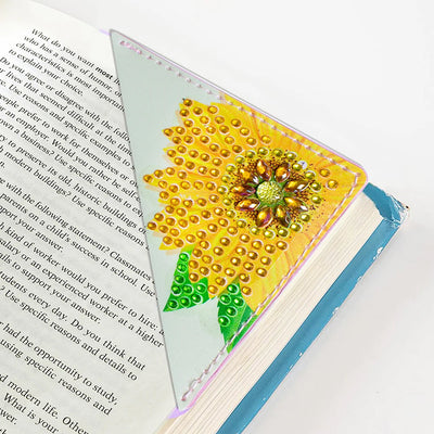 9Pcs de Marque-Pages Avec Coins Protecteurs en PU Papillon et Tournesol Broderie Diamant