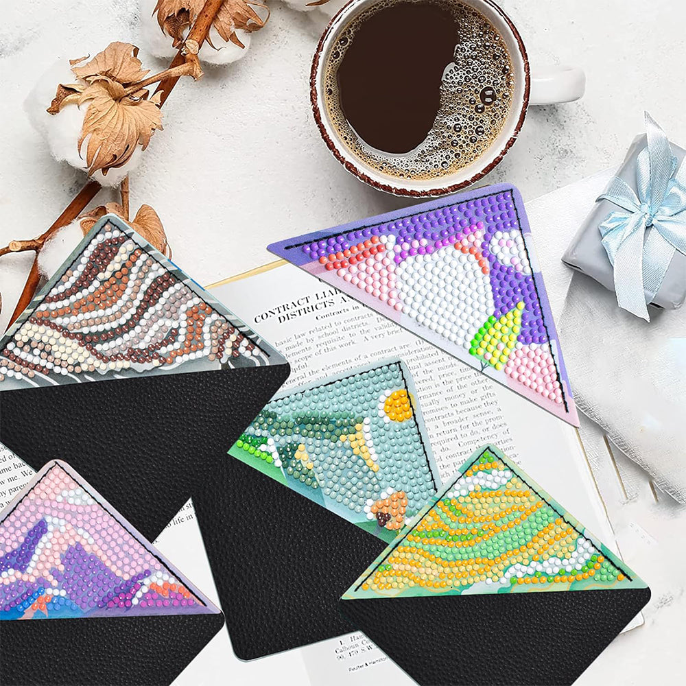 8Pcs de Marque-Pages Avec Coins Protecteurs en PU Montagne et Nuage Abstraites Broderie Diamant