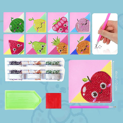 9Pcs de Marque-Pages Avec Coins Protecteurs en PU Fruits d'Été Mignonnes Broderie Diamant