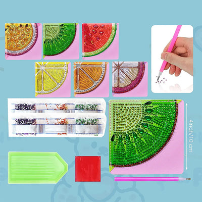 6Pcs de Marque-Pages Avec Coins Protecteurs en PU Fruits d'Été Broderie Diamant