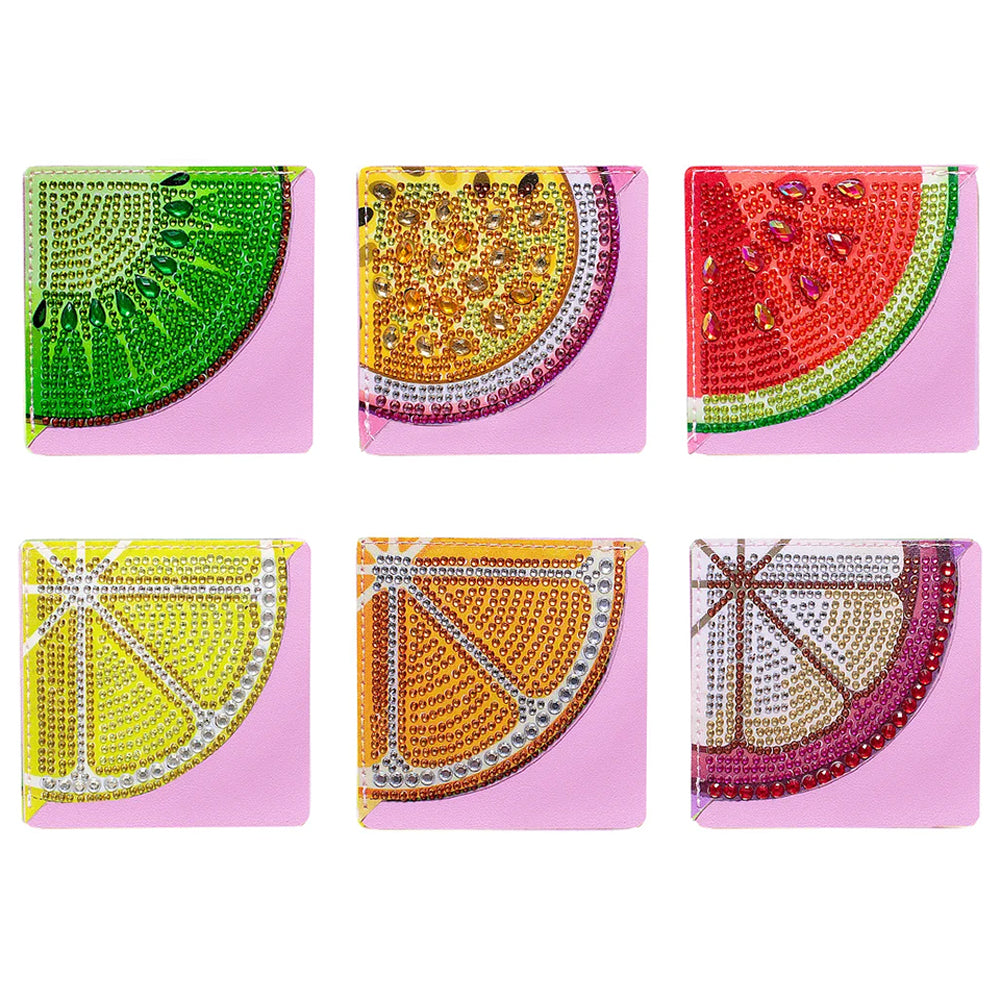 6Pcs de Marque-Pages Avec Coins Protecteurs en PU Fruits d'Été Broderie Diamant