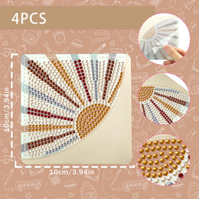 4Pcs de Marque-Pages Avec Coins Protecteurs en PU Soleil et Lune Broderie Diamant