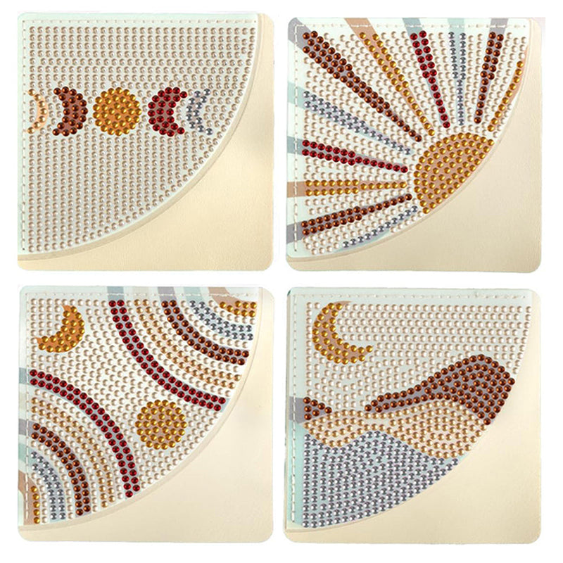 4Pcs de Marque-Pages Avec Coins Protecteurs en PU Soleil et Lune Broderie Diamant