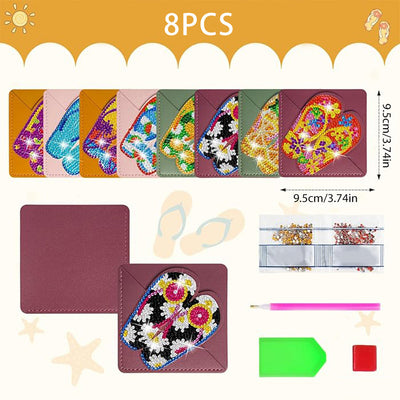 8Pcs de Marque-Pages Avec Coins Protecteurs en PU Tongs d'Été Broderie Diamant