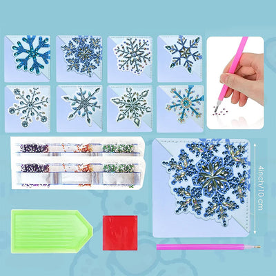 8Pcs de Marque-Pages Avec Coins Protecteurs en PU Flocon de Neige Bleu Broderie Diamant