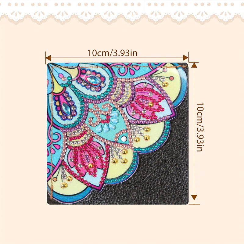 6Pcs de Marque-Pages Avec Coins Protecteurs en PU Mandala de Forme de Pétale Broderie Diamant