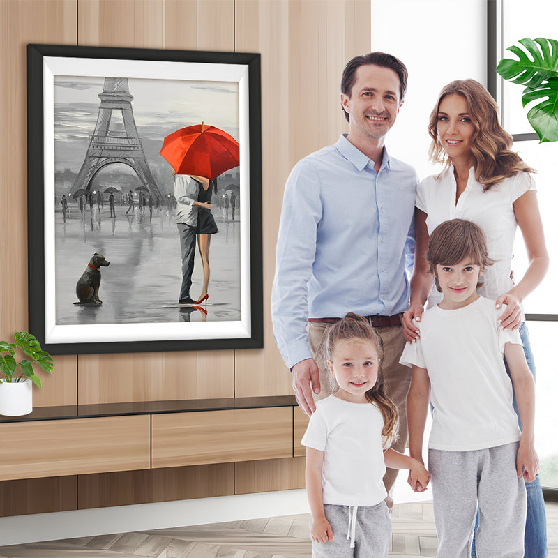 Couple, Chien et Tour Eiffel Broderie Diamant