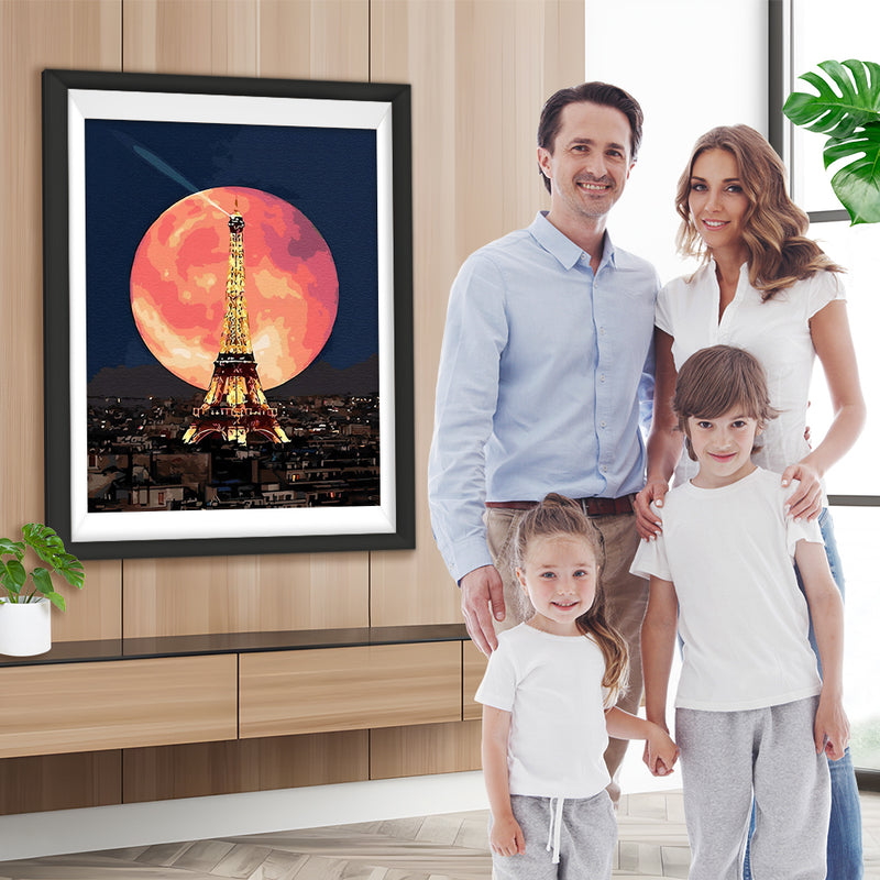 Tour Eiffel et la Lune Rouge Broderie Diamant