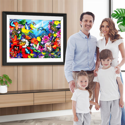 Papillons et Oiseau dans le Jardin Broderie Diamant