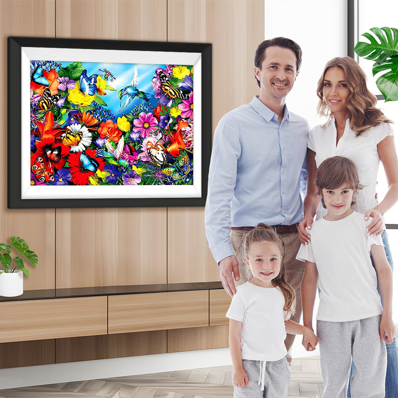 Papillons et Oiseau dans le Jardin Broderie Diamant