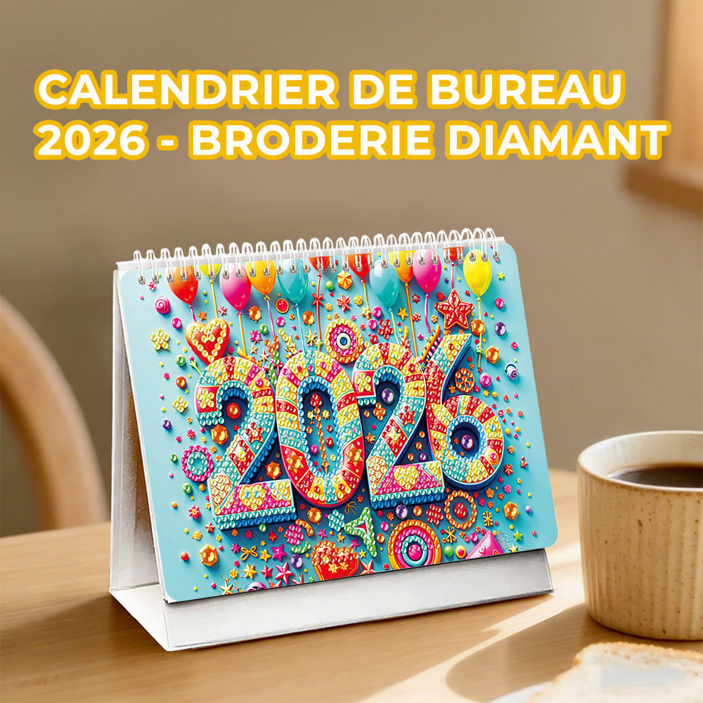 Calendrier de Bureau 2026 Broderie Diamant | Un Paysage et Des Animaux Vibrants