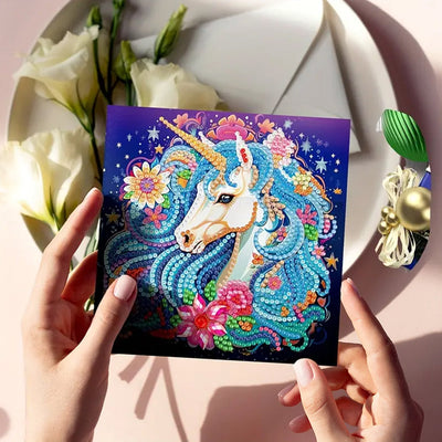 Cartes de Vœux Licorne et Fleurs | 8 Pièces