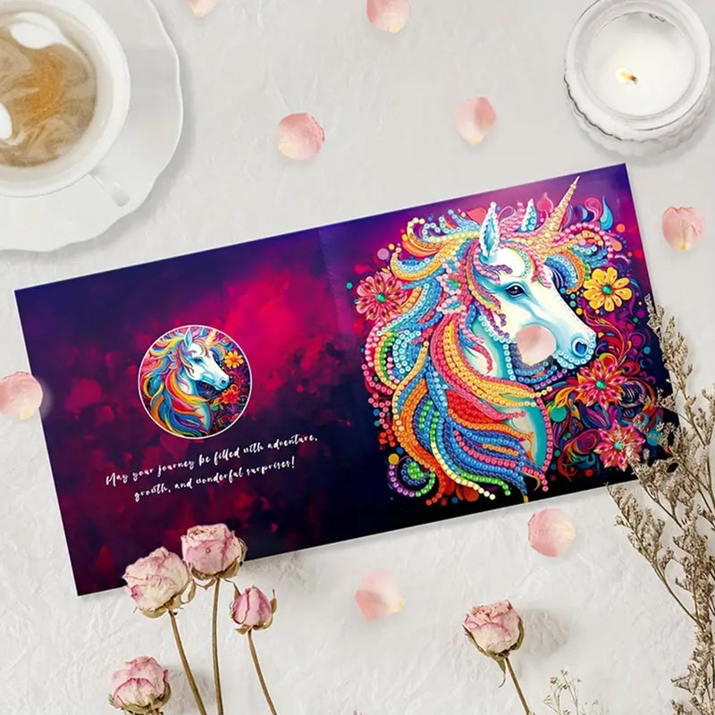 Cartes de Vœux Licorne et Fleurs | 8 Pièces