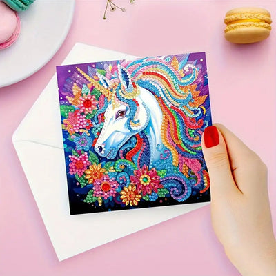 Cartes de Vœux Licorne et Fleurs | 8 Pièces