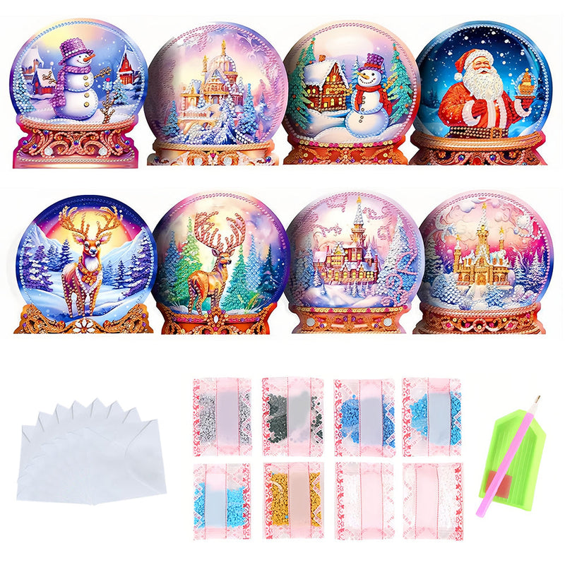 Cartes de Vœux Boule de Cristal de Noël | 8 Pièces