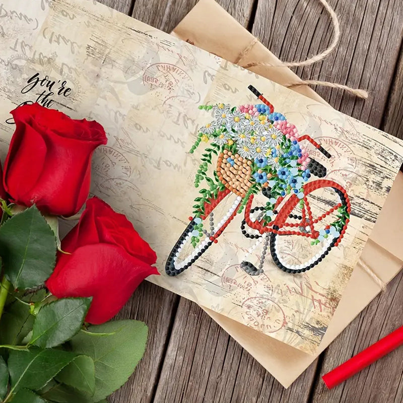 Cartes de Vœux Bicyclettes et Fleurs | 8 Pièces