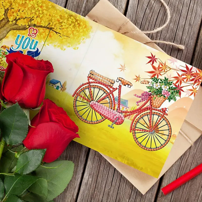 Cartes de Vœux Bicyclettes et Fleurs | 8 Pièces