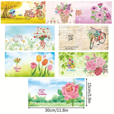 Cartes de Vœux Bicyclettes et Fleurs | 8 Pièces