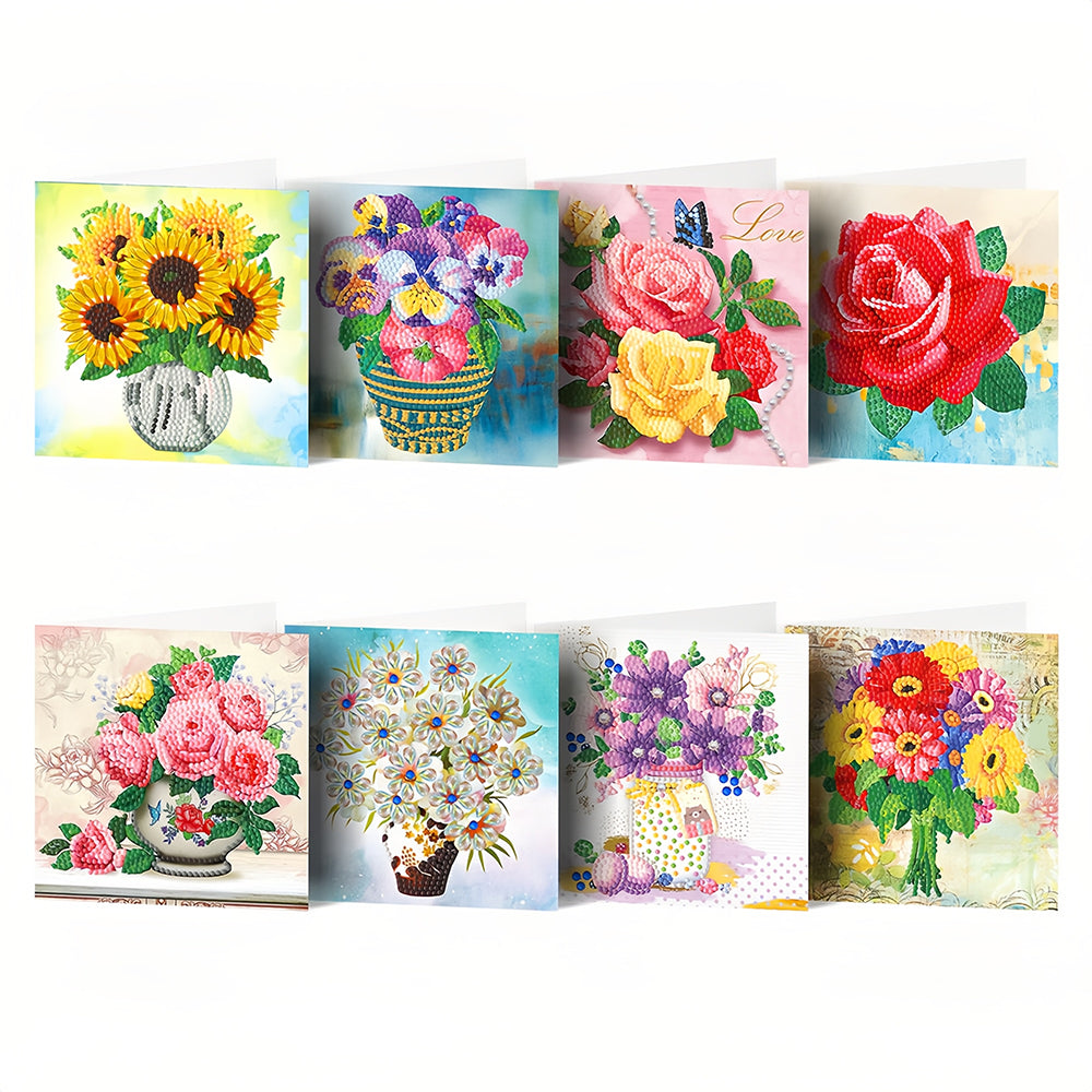 Cartes de Vœux Bouquets de Fleurs Variés | 8 Pièces