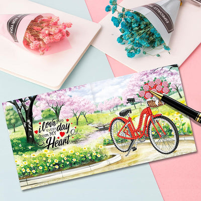 Cartes de Vœux Bicyclette et Fleurs | 8 Pièces