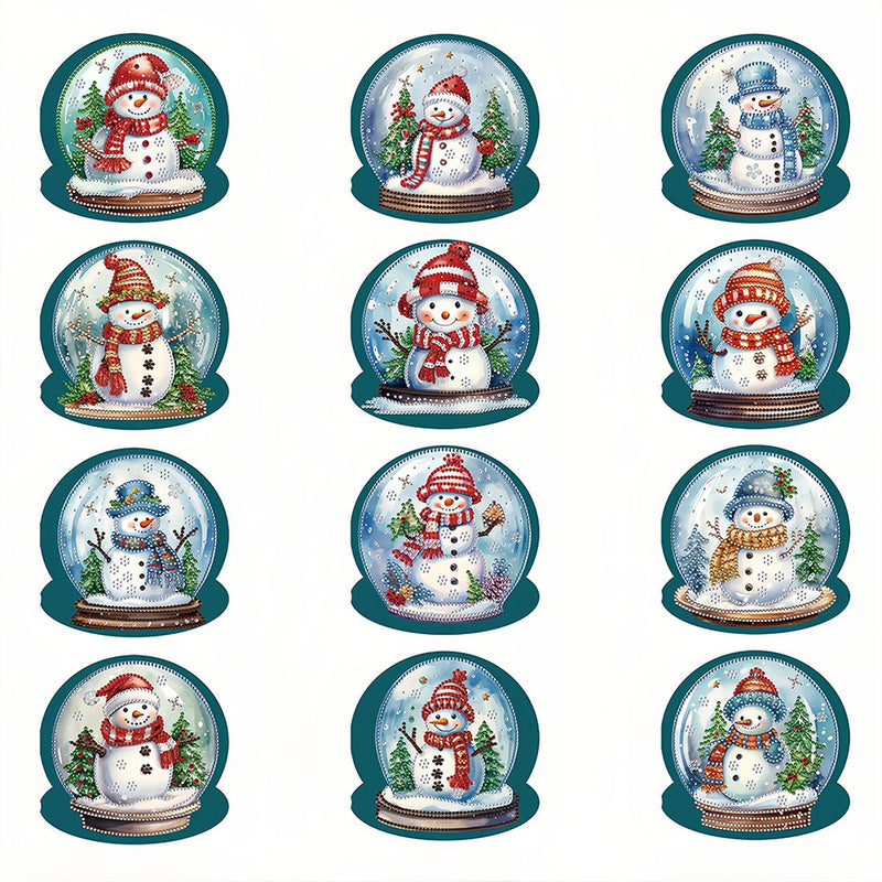 Cartes de Vœux Bonhomme de Neige de Noël dans Boule de Cristal | 12 Pièces