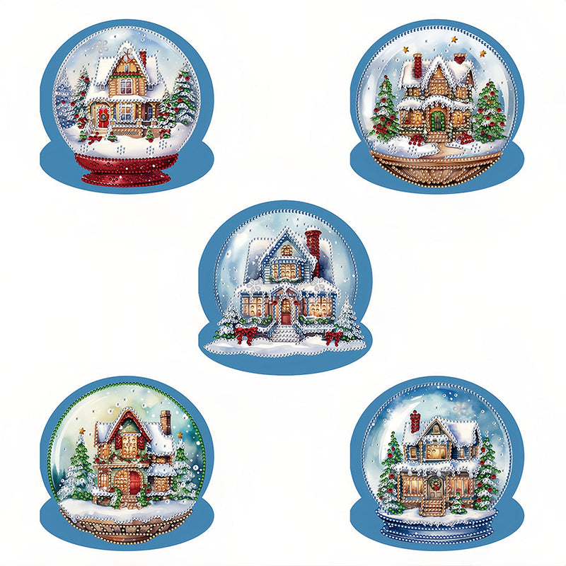 Cartes de Vœux Château de Noël dans Boule de Cristal | 5 Pièces