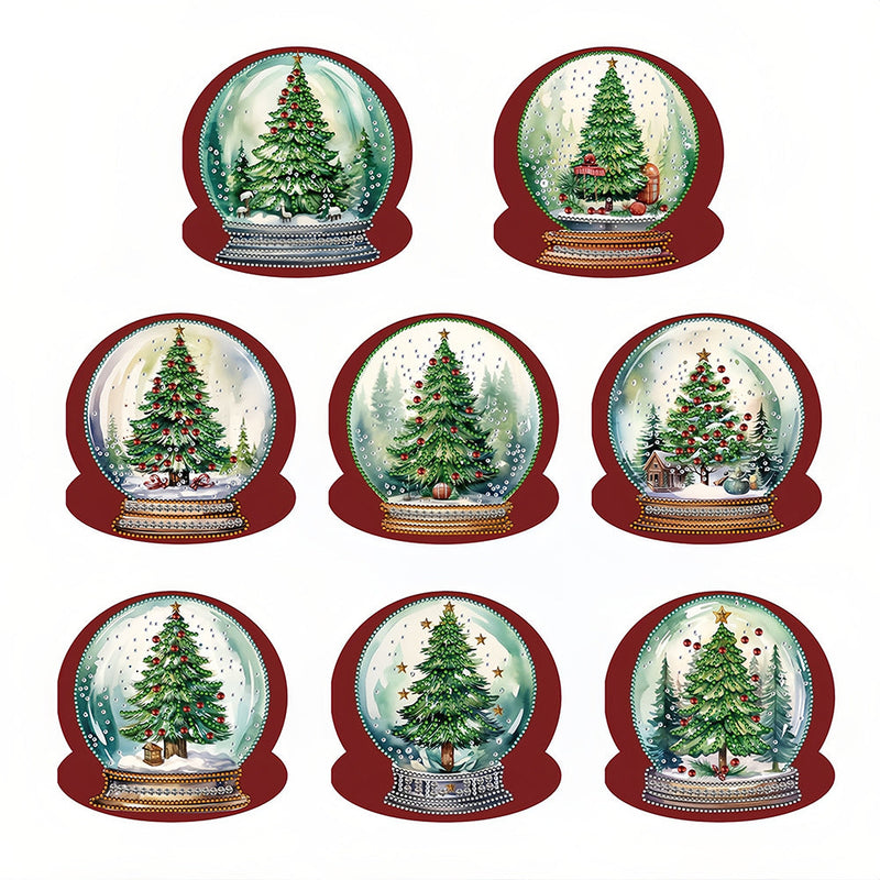 Cartes de Vœux Arbre de Noël dans Boule de Cristal | 8 Pièces