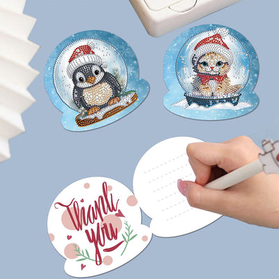 Cartes de Vœux Animaux de Noël dans Boule de Cristal | 12 Pièces