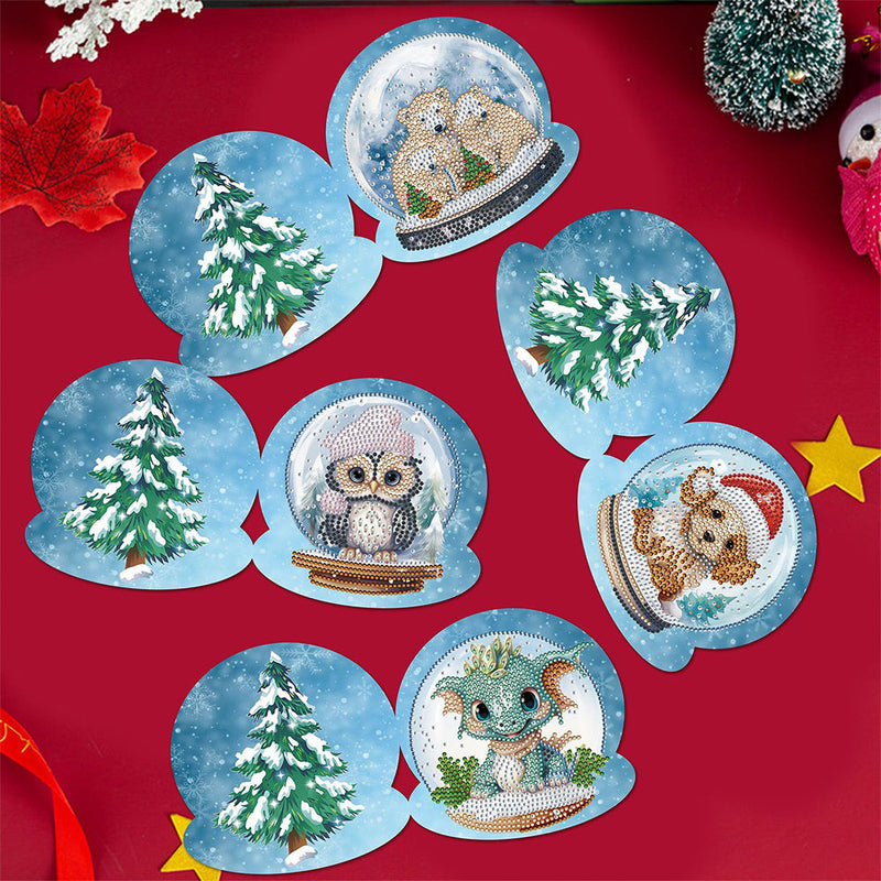 Cartes de Vœux Animaux de Noël dans Boule de Cristal | 12 Pièces