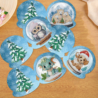 Cartes de Vœux Animaux de Noël dans Boule de Cristal | 12 Pièces