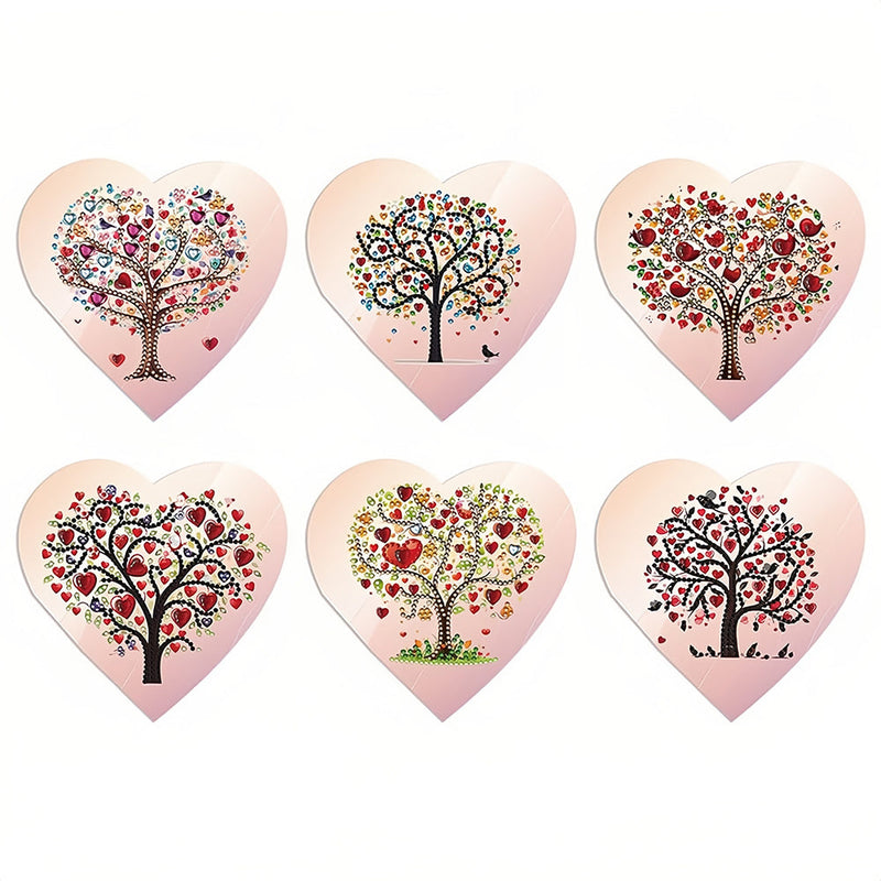 Cartes de Vœux Arbre en Cœur Rose | 6 Pièces