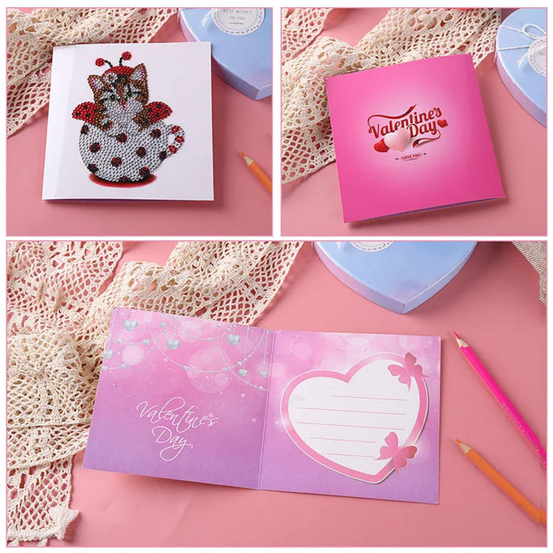 Cartes de Vœux pour Saint-Valentin Chat dans la Tasse | 10 Pièces