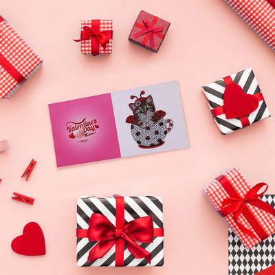 Cartes de Vœux pour Saint-Valentin Chat dans la Tasse | 10 Pièces