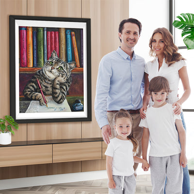 Chat Tigré Ecrit des Lettres Broderie Diamant
