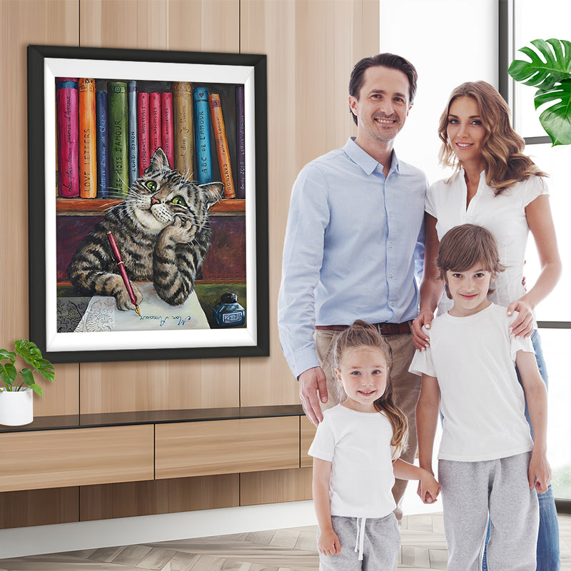 Chat Tigré Ecrit des Lettres Broderie Diamant