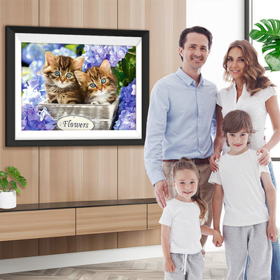 Chatons Tigrés et Hortensia Broderie Diamant