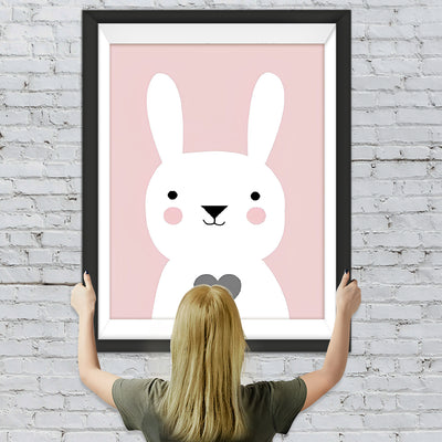 Lapin Blanc avec Coeur Girs Broderie Diamant
