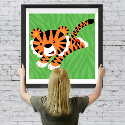 Tigre Roux dans l'Herbe Cartoon Broderie Diamant