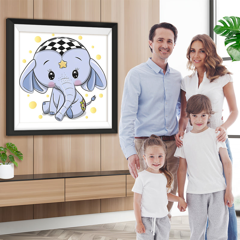 Éléphanteau Bleu Portant un Turban Cartoon Broderie Diamant